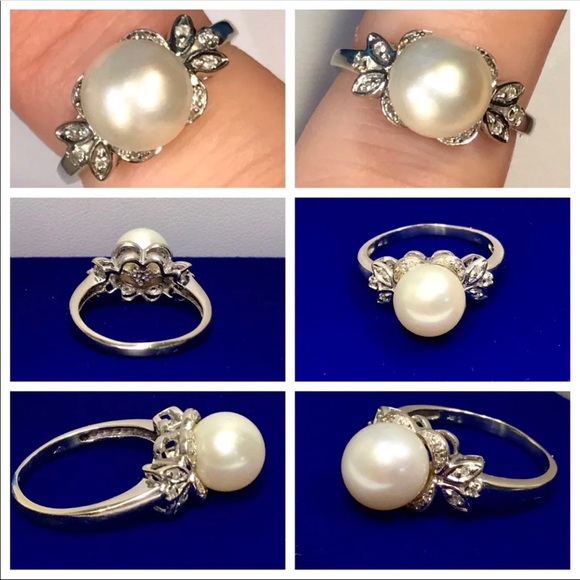 10K GENUINE ART DECO PEARL & DIAMOND COCKTAIL RING